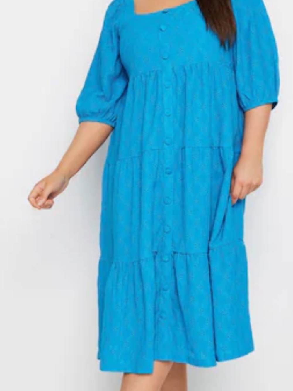 Yours Clothing Bright Blue Tiered Button-Down Midi Dress